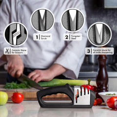 Sharpener suitable for chef's knives serrated blades and paring knives
