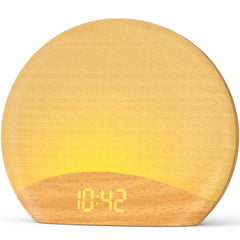 HOUSBAY Sunrise Alarm Clock for Bedroom in wood-inspired finish