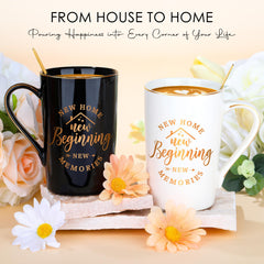 Two coffee mugs with gold spoons in gift set
