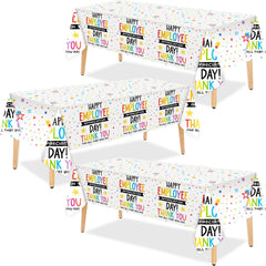 Three disposable plastic tablecloths for office celebration