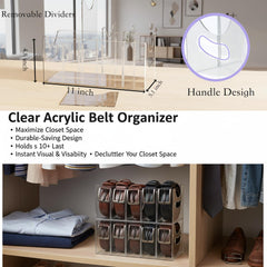 Two-pack clear acrylic belt organizers with four removable dividers each