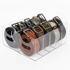 Hualinsyi belt storage organizer for closet in clear acrylic with removable dividers