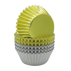 Huaswan 120 count cupcake liners in gold and silver foil