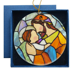 HubbgDesign Jesus Holding Angel Baby flat ceramic ornament close up
