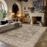 HUGEAR 8x10 taupe retro distressed area rug front view