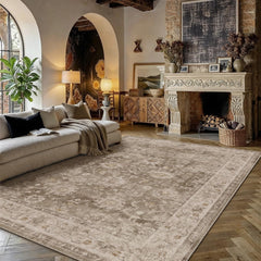 HUGEAR 8x10 taupe retro distressed area rug front view