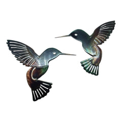 Hummingbird pair metal wall art decor autumn green 6x6 inches