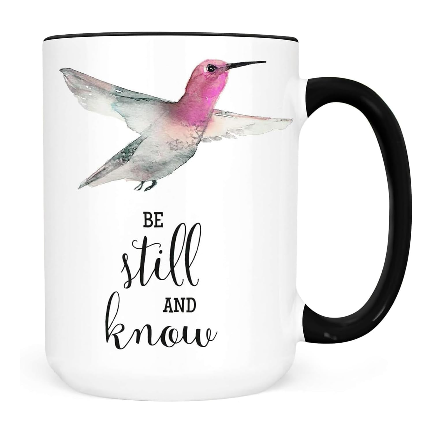 Hummingbird Be Still And Know ceramic mug 11oz with watercolor artwork printed on both sides