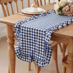 HunnmingRe gingham table runner navy blue