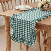 HunnmingRe gingham table runner dark green 118x13.8 inch on dining table