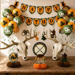 Hunting birthday decorations bundle with camo banner and balloons