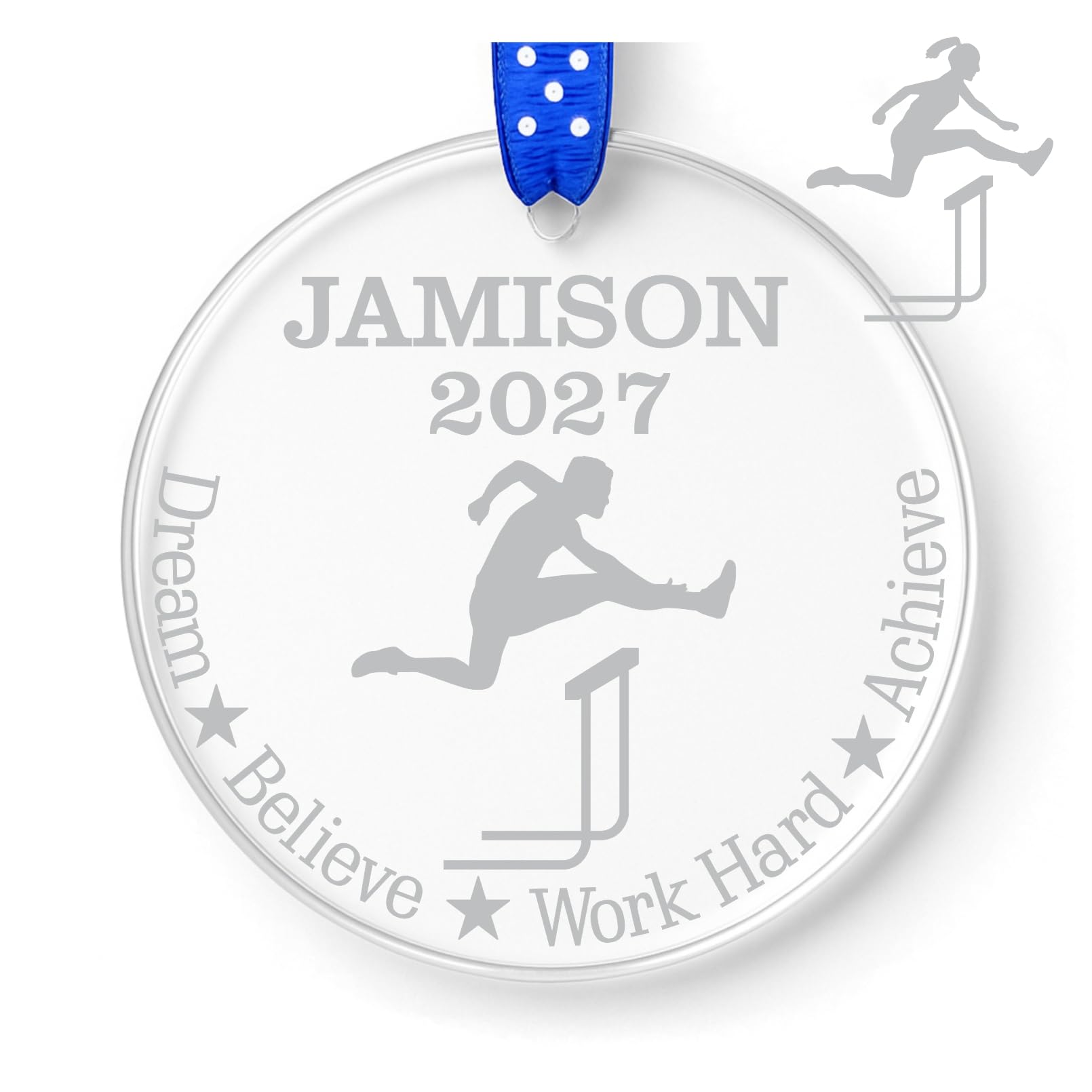 3x3 inch clear acrylic hurdles ornament front view