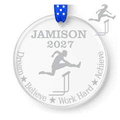3x3 inch clear acrylic hurdles ornament front view