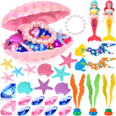 HUUIDY Mermaid Pool Toys set with mermaid figures and shell treasure chest