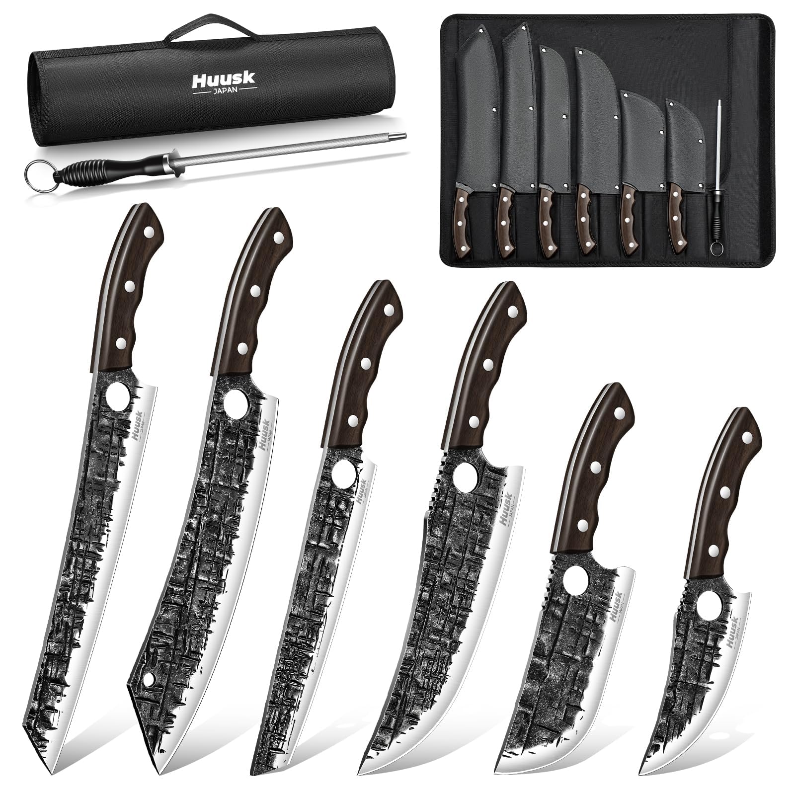 Huusk 8PCS butcher knife set with roll bag