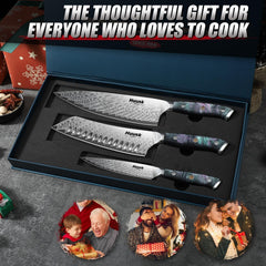 Huusk 3 PCS knife set santoku knife with resin handle