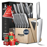 Huusk 14-piece knife set with wooden block and sharpener