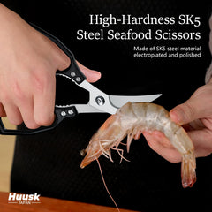 Seafood scissors featuring SK5 steel blade