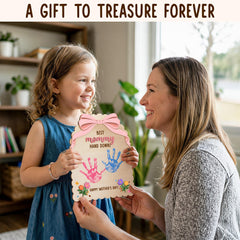 hyperi handprint mothers day sign concept with wooden flowers