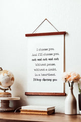 Close up of romantic quote on canvas wall art