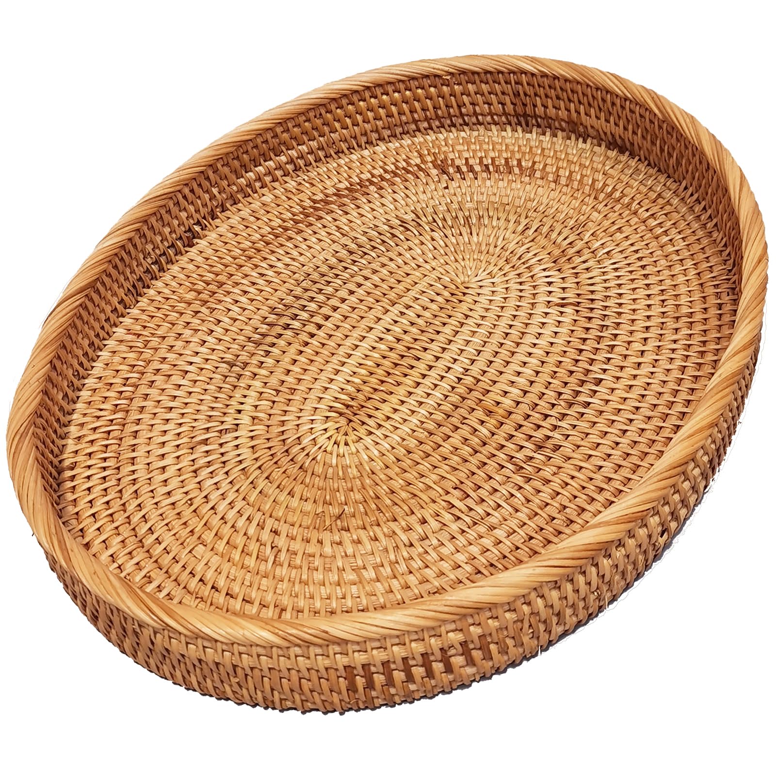 i-lan 20 inch oval rattan serving tray front view