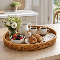 i-lan 20 inch oval rattan tray raised wall detail