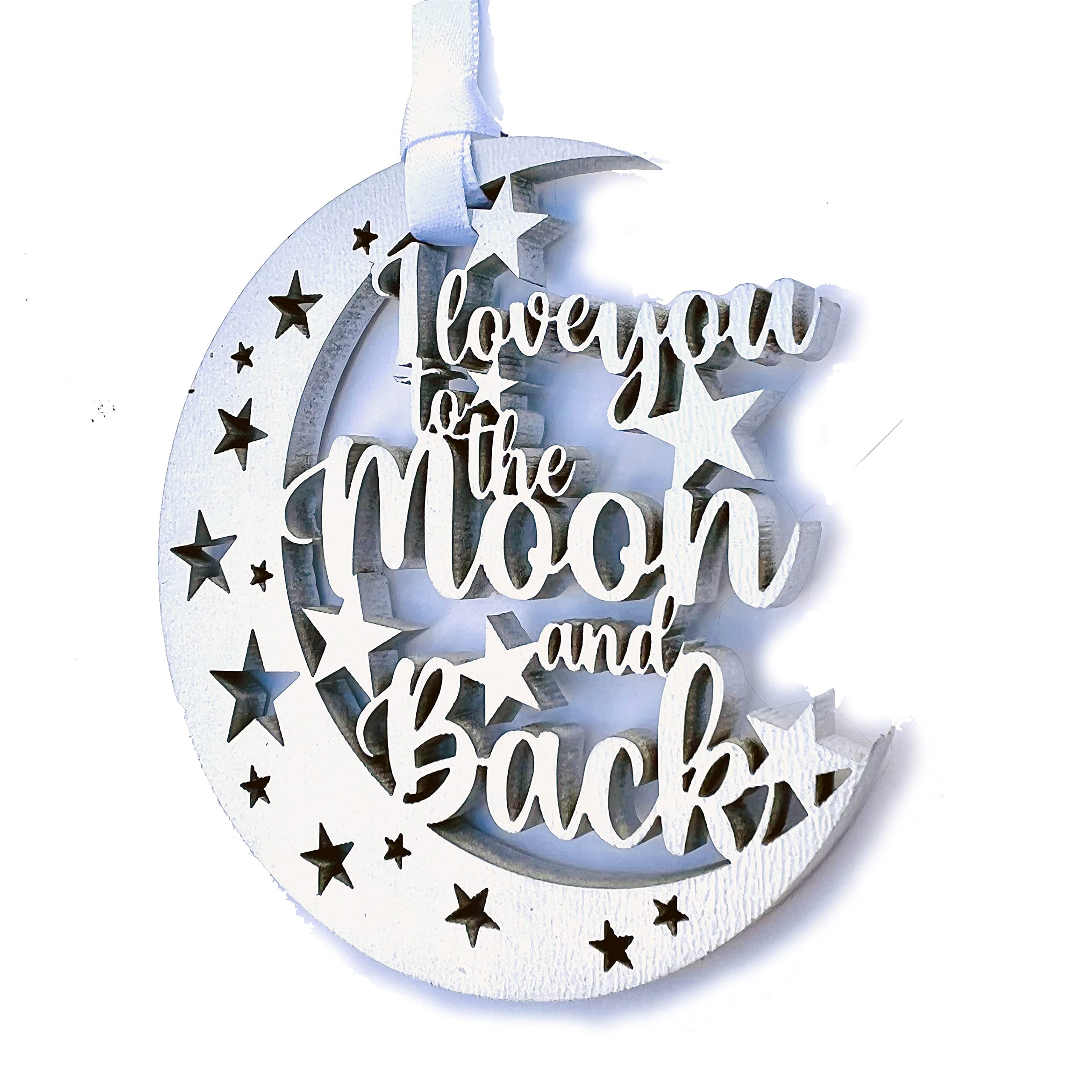I Love You To The Moon And Back Christmas Ornament silver moon star