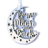 I Love You To The Moon And Back Christmas Ornament silver moon star