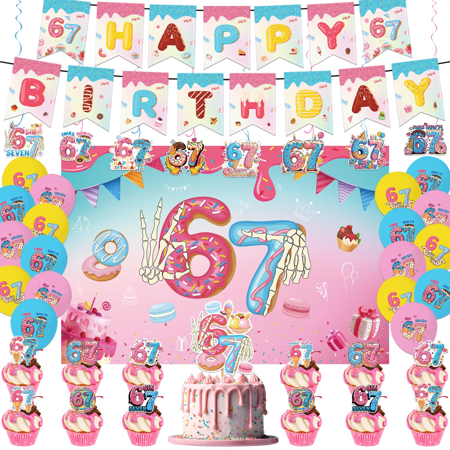 I Was 6 Now I'm 7 birthday decorations backdrop pink blue