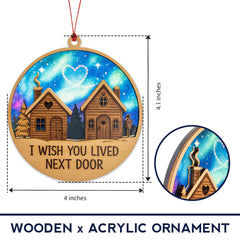 Night sky with two glowing houses connected by heart constellation ornament