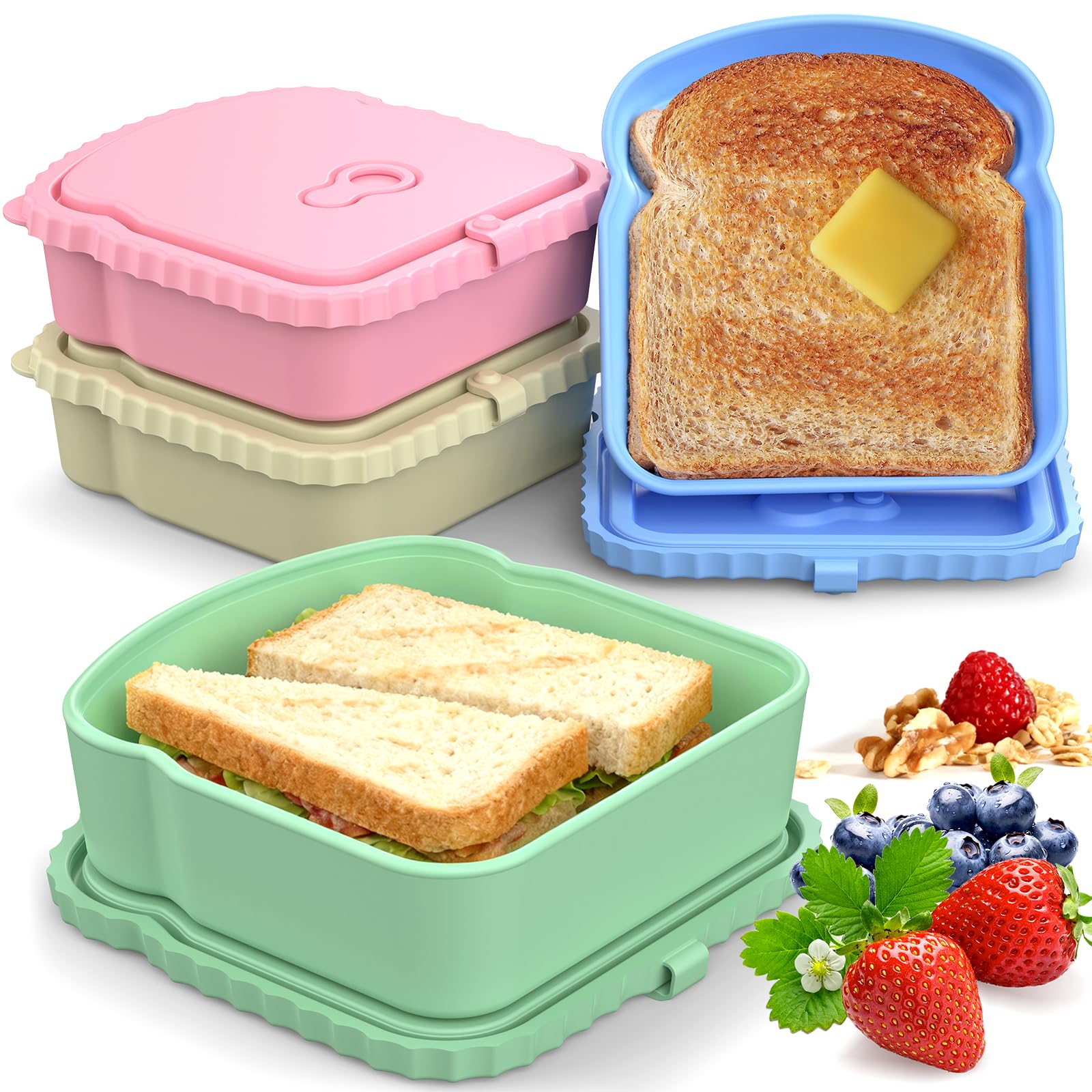 ICEROYCE 4 pack sandwich containers 6x5.7x1.77 inch size
