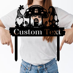 Gnome garden sign for yard with mounting hardware