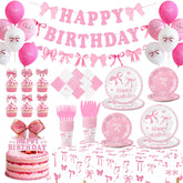 IGIDOLAA pink bow birthday supplies 160pcs banner image