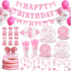 IGIDOLAA pink bow birthday supplies 160pcs banner image