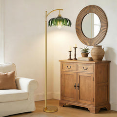 ILLMTW arc floor lamp with green glass shade and remote