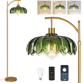 ILLMTW gold floor lamp in living room setup with remote control
