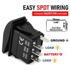SPDT ON OFF ON rocker switch with four pins
