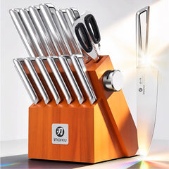 imarku Gyutou Knife Set blades in hardwood block
