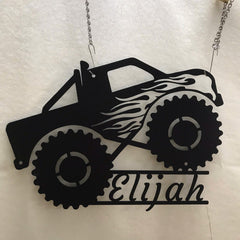 IMIDU custom text monster truck driver metal wall art LED light 10 inch size
