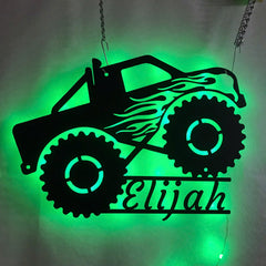 IMIDU custom text monster truck driver metal wall art LED light 8 inch size