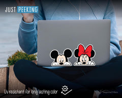 Imperial Vibes peeking Mickey Mouse & Minnie Mouse sticker on laptop