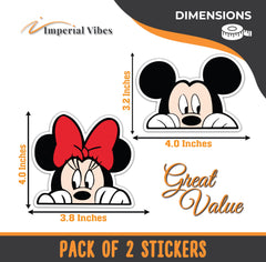 Imperial Vibes peeking Mickey Mouse & Minnie Mouse sticker on car bumper