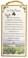 In This House Irish Home Blessing 5x10 inch wooden plaque with Shamrock scrolls