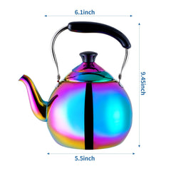 Induction compatible stainless steel teapot with rainbow finish