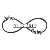 Infinity Wall Decor with Date two names shown on metal infinity sign