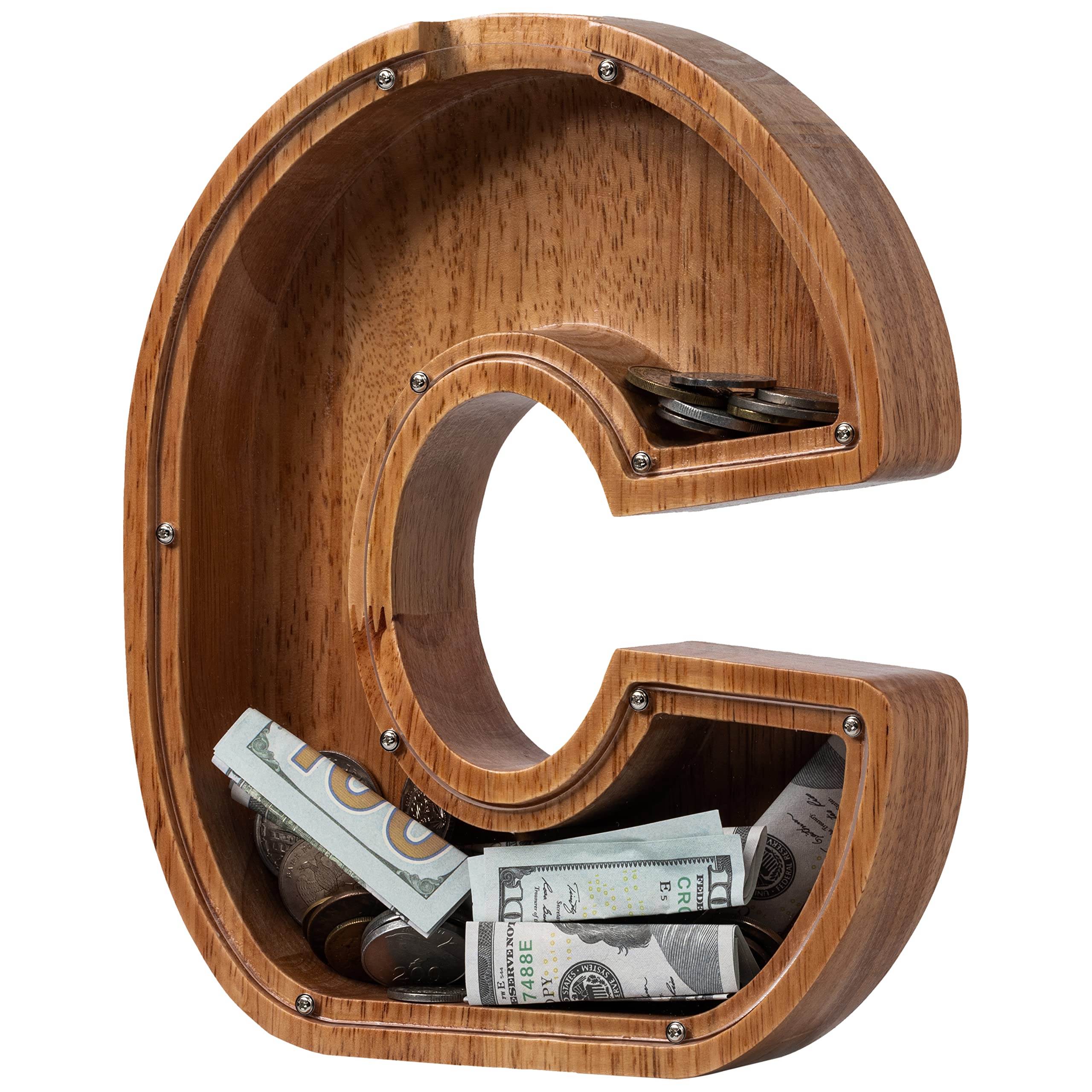 Initial C wooden piggy bank
