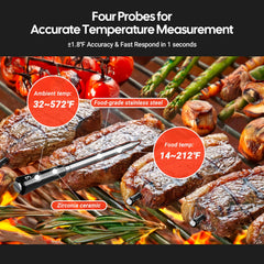 Four-probe meat thermometer real time readings on display