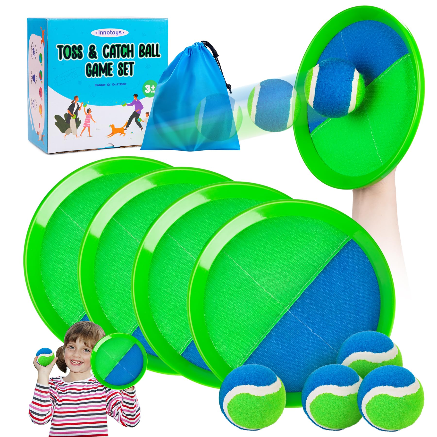 Product packaging showing Innotoys Toss and Catch Ball Game Set