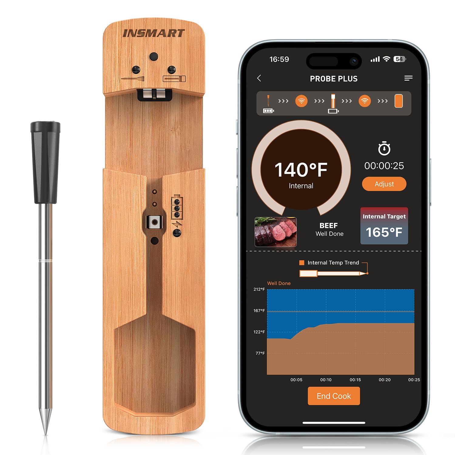INSMART wireless smart meat thermometer main unit with Bluetooth
