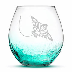 Integrity Bottles Tribal Stingray stemless wine glass 18oz Crackle Sea Foam Green